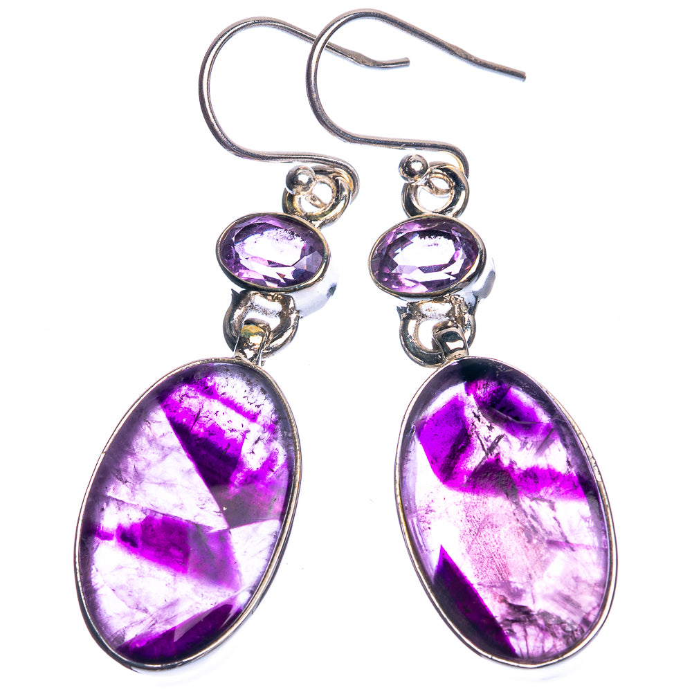 Chevron Amethyst, Amethyst 925 Sterling Silver Earrings 1 7/8"