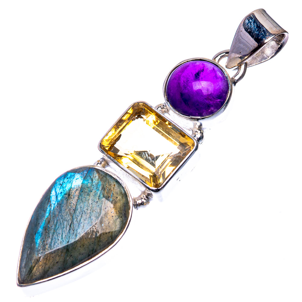 Labradorite, Citrine, Amethyst 925 Sterling Silver Pendant 2 1/8"