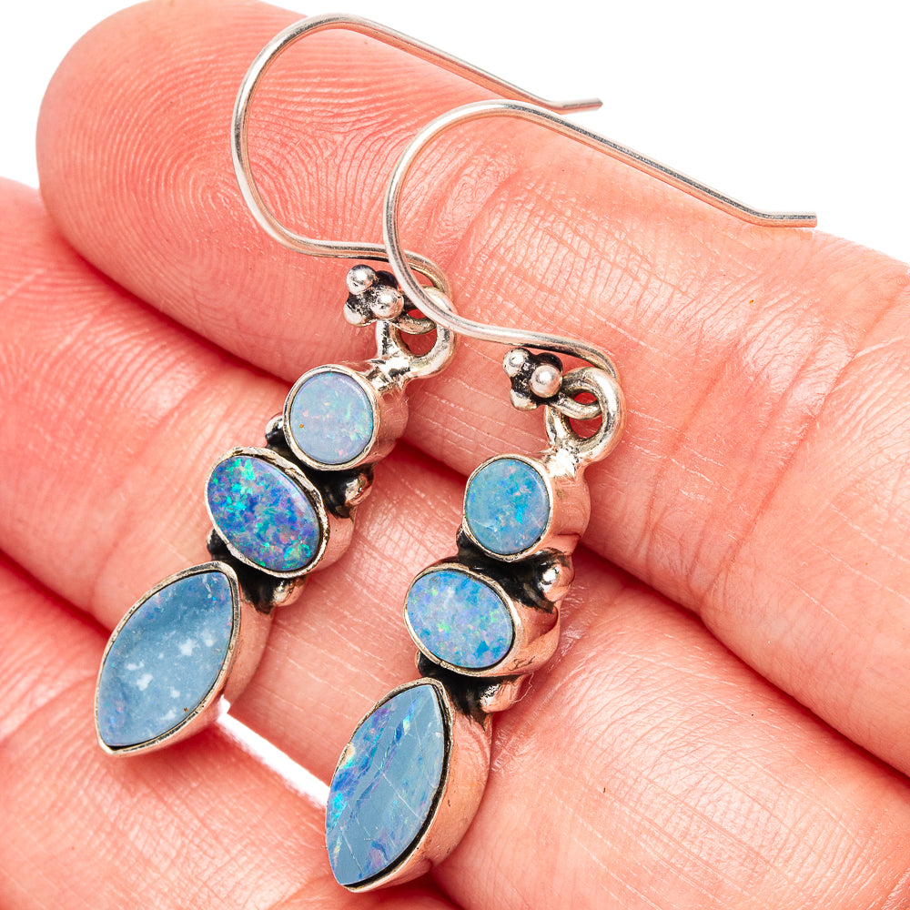 Rare Doublet Opal Earrings 1 5/8" (.925 Sterling Silver)