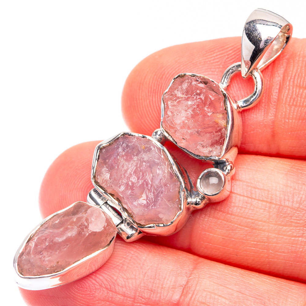 Rough Rose Quartz Pendant 1 7/8" (925 Sterling Silver) P38712