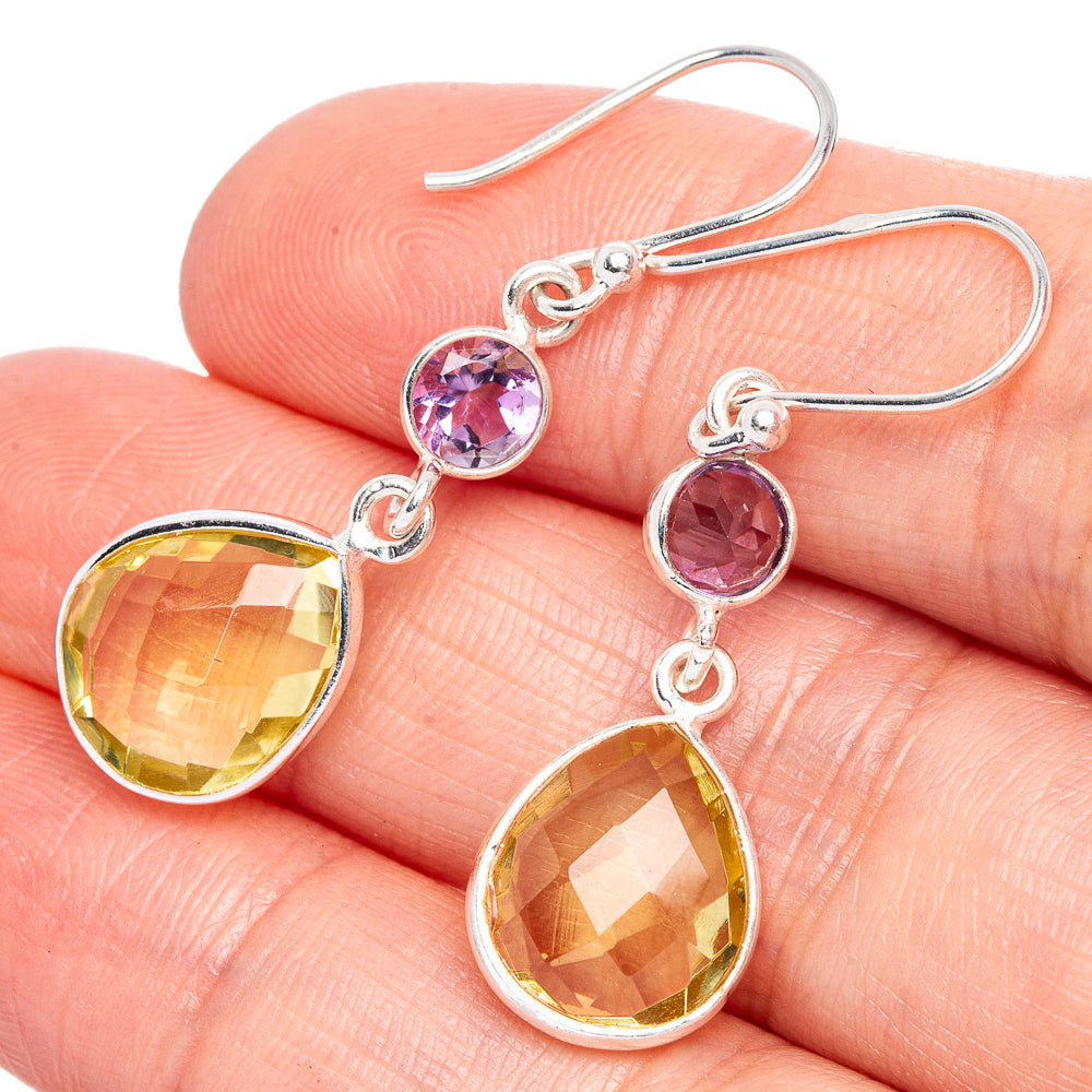 Faceted Citrine, Amethyst Earrings 1 1/2" (925 Sterling Silver) E433285