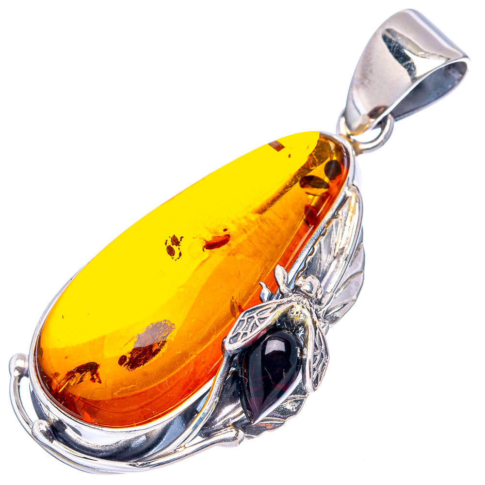 Baltic Amber Bee Pendant 1 7/8" (.925 Sterling Silver)