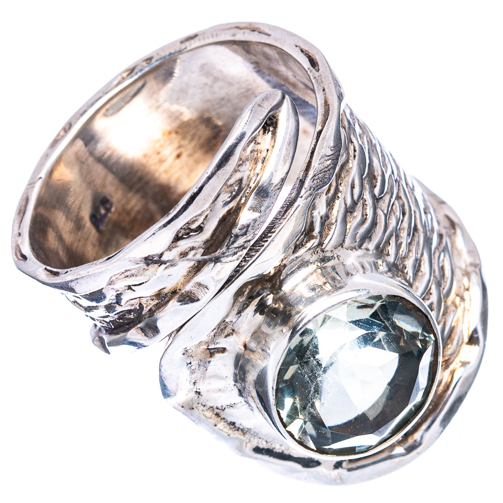 (Classic Series) Green Amethyst Ring Size 6 Adjustable (.925 Sterling Silver)