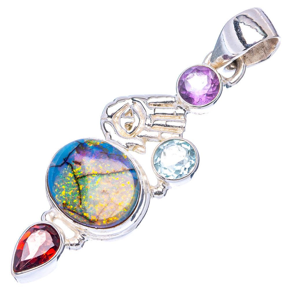 Sterling Opal, Amethyst, Blue Topaz, Garnet Pendant 1 3/4" (.925 Sterling Silver)