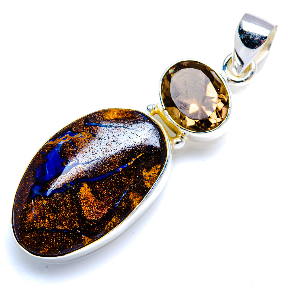 Boulder Opal, Smoky Quartz 925 Sterling Silver Pendant 2" (925 Sterling Silver) PD38401
