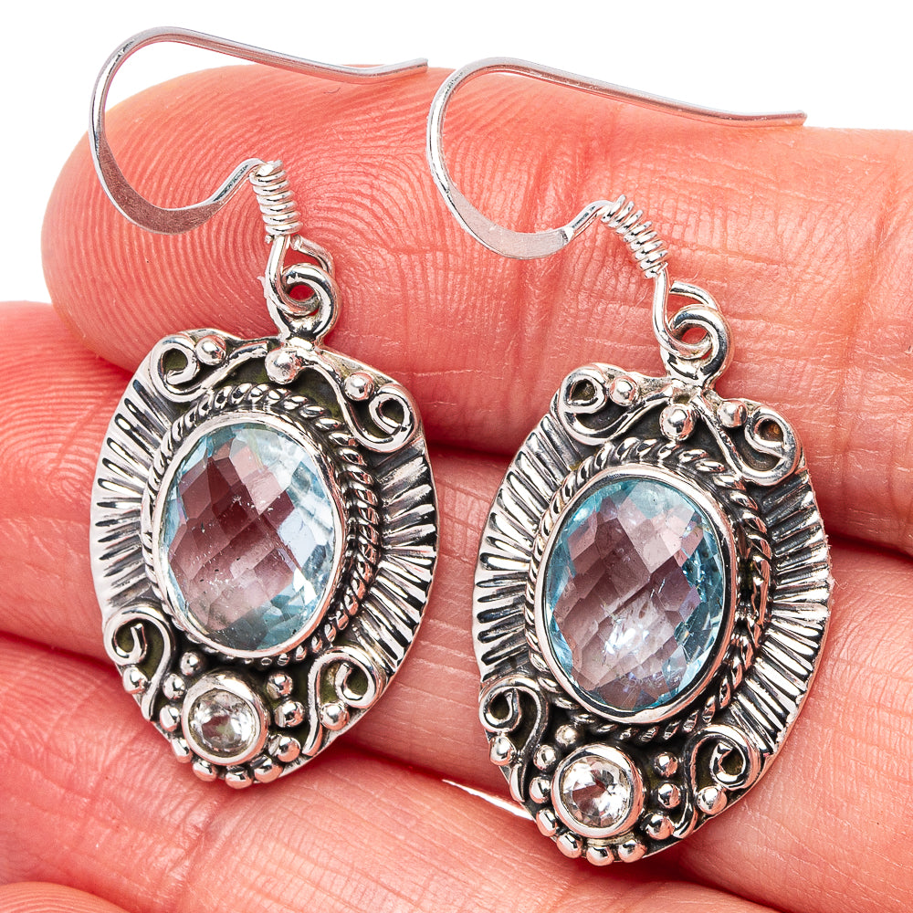 Premium Blue Topaz Earrings 1 1/2" (.925 Sterling Silver)
