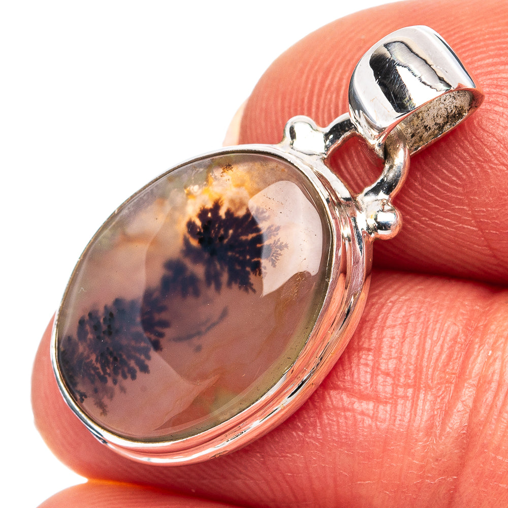 Scenic Dendritic Agate Pendant 1 1/8" (.925 Sterling Silver)