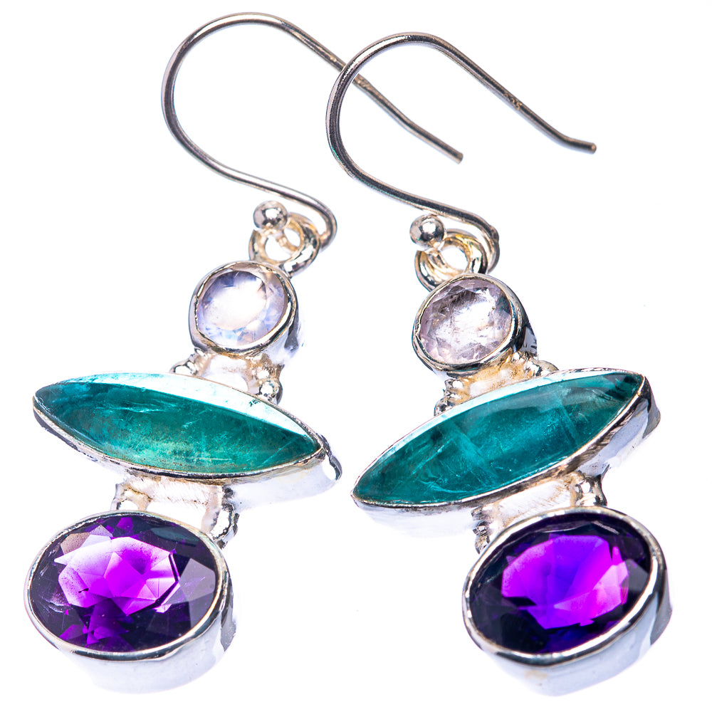 Aquamarine, Amethyst, Rainbow Moonstone Earrings 1 1/2" (925 Sterling Silver) E432565