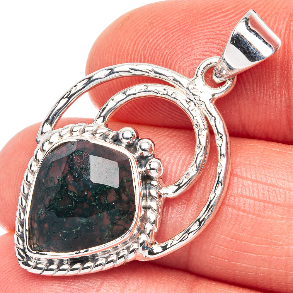 Premium Green Moss Agate Pendant 1 3/8" (925 Sterling Silver) P44674