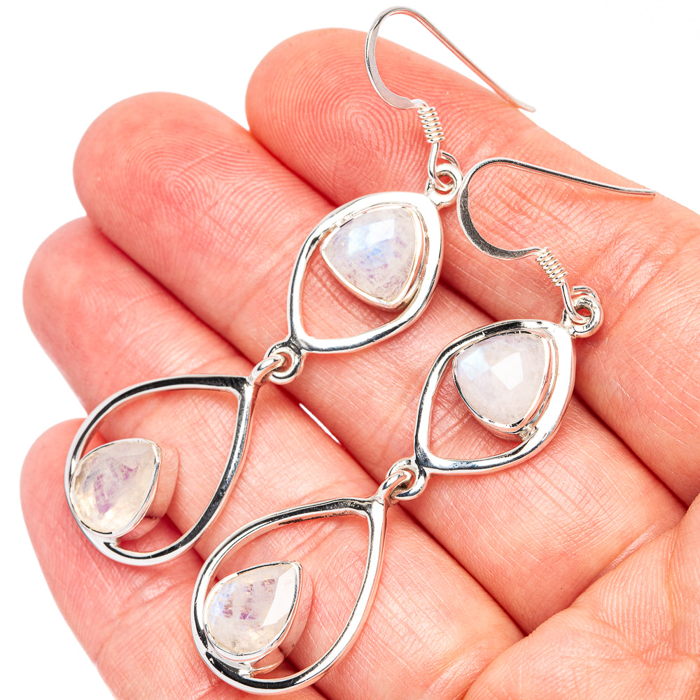 Premium Rainbow Moonstone Earrings 2 3/8" (925 Sterling Silver) E2499