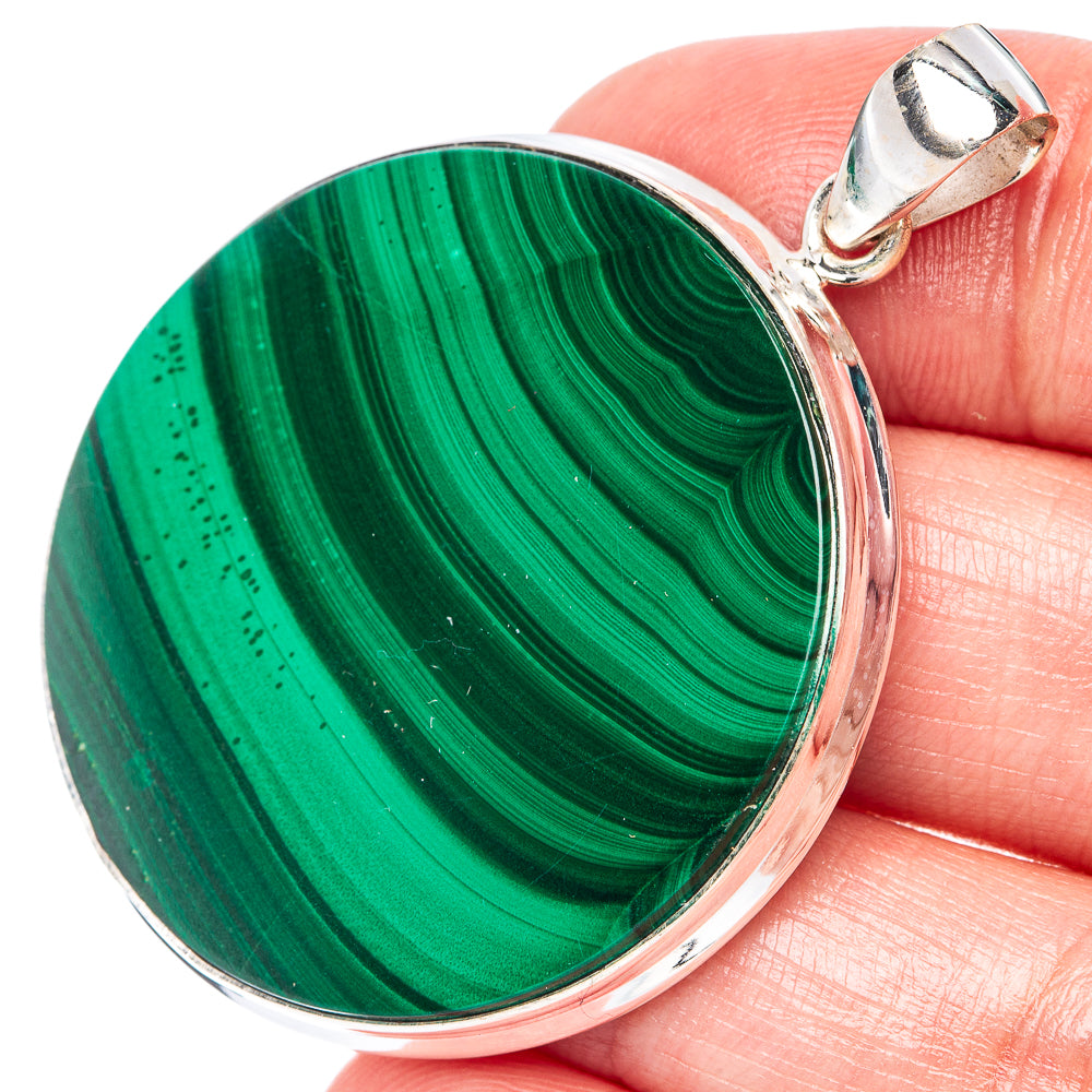 Large Malachite Pendant 2" (925 Sterling Silver) P44366