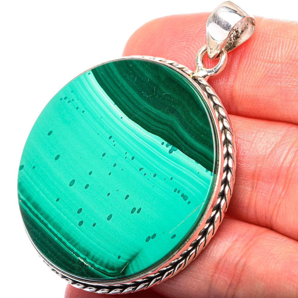 Malachite Coin Pendant 2" (925 Sterling Silver) PD38558