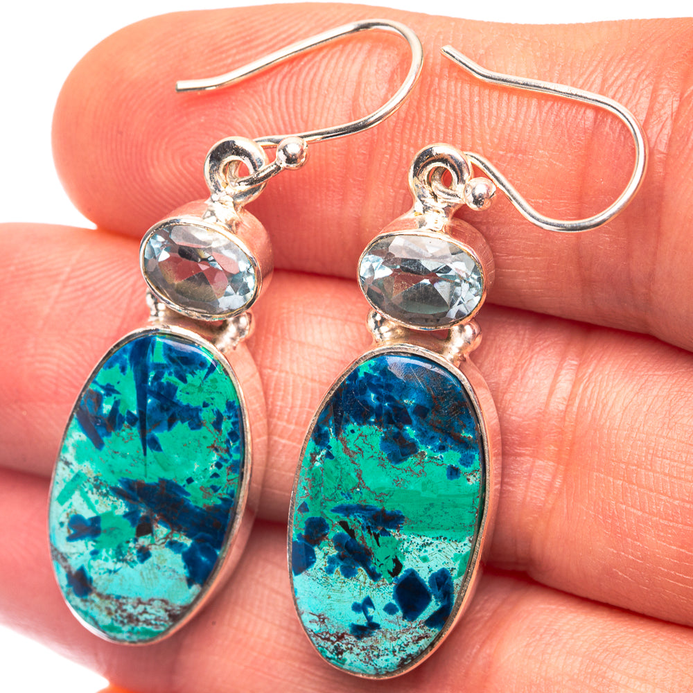 Shattuckite, Blue Topaz Earrings 1 5/8" (925 Sterling Silver) E432274