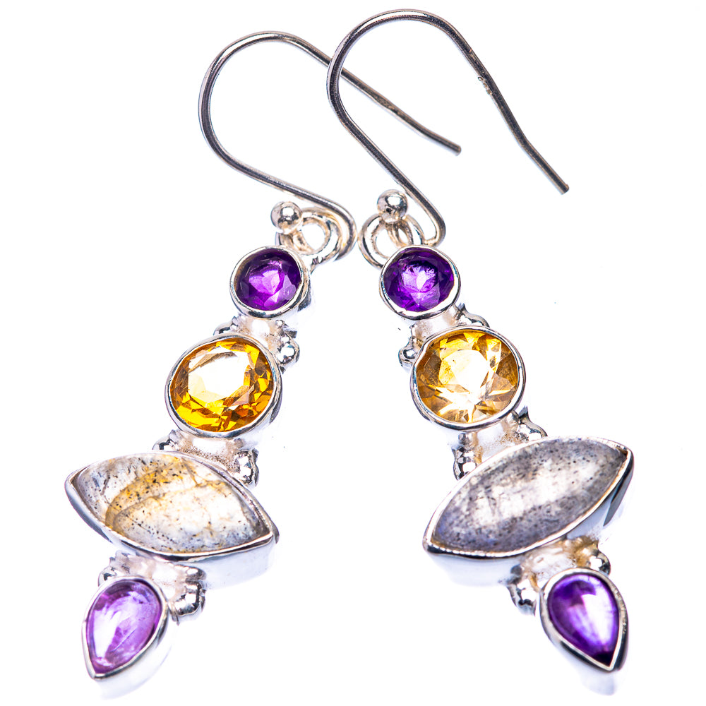 Labradorite, Citrine, Amethyst Earrings 1 7/8" (925 Sterling Silver) E432564