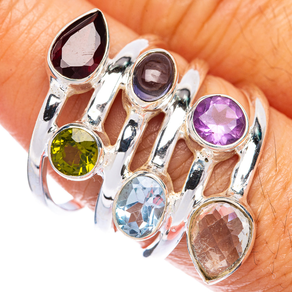 Large Garnet, Peridot, Tanzanite, Blue Topaz, Amethyst, White Quartz Ring Size 8.75 (925 Sterling Silver) R144816