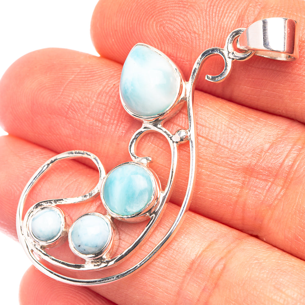 Premium Signature Rare Larimar Pendant 1 7/8" (925 Sterling Silver) P38765