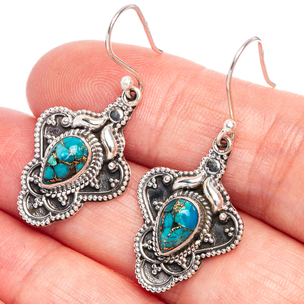 Blue Copper Composite Turquoise Earrings 1 1/2" (925 Sterling Silver) E433232