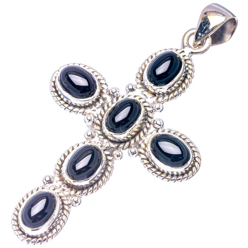 Black Onyx Cross Pendant 2 1/8" (.925 Sterling Silver)