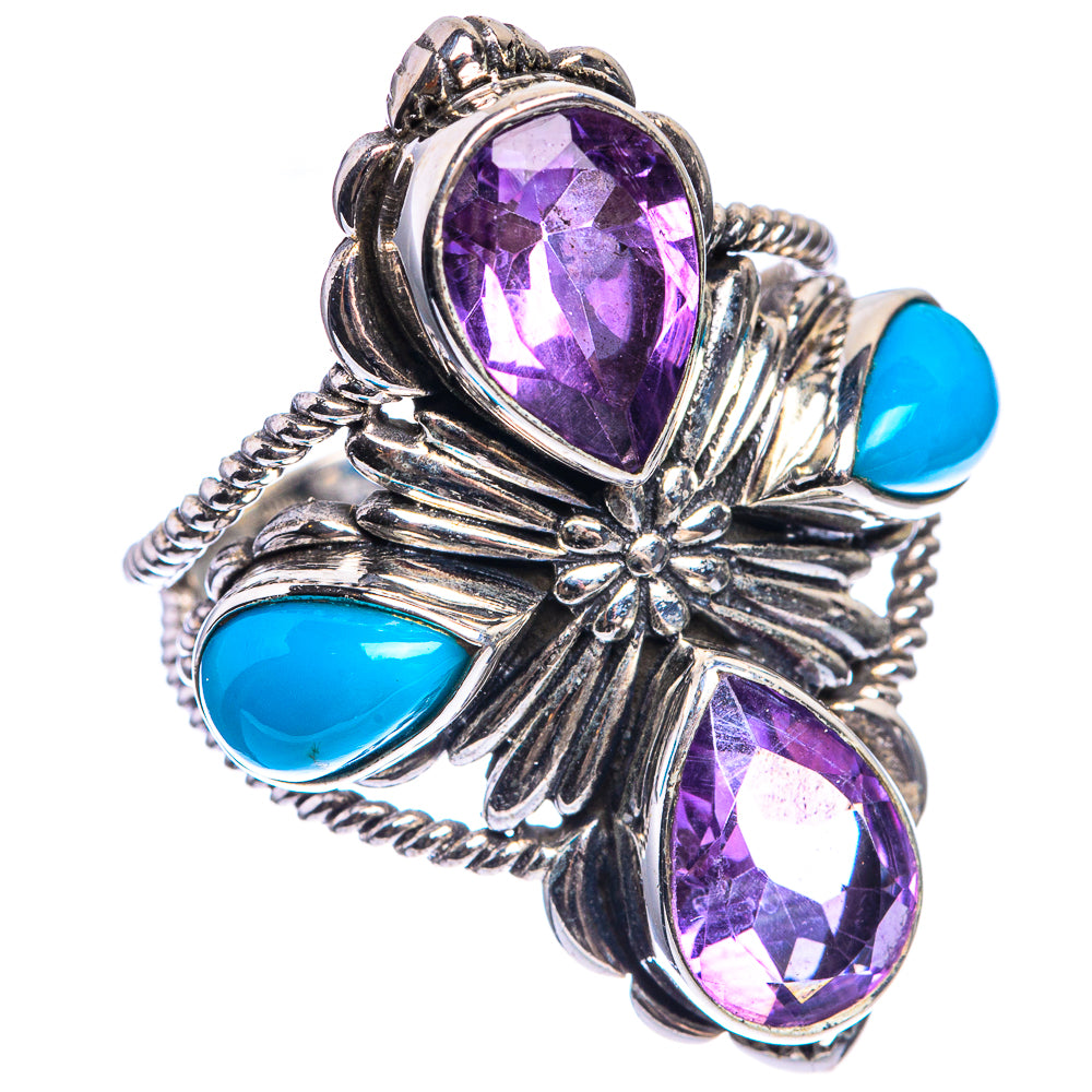 Large Faceted Amethyst, Sleeping Beauty Turquoise Ring Size 8.5 (925 Sterling Silver) RING143486