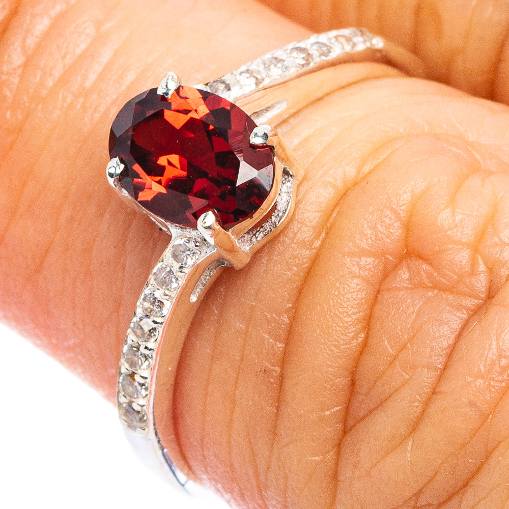 Value Faceted Garnet, Cubic Zirconia Ring Size 6 (.925 Sterling Silver)