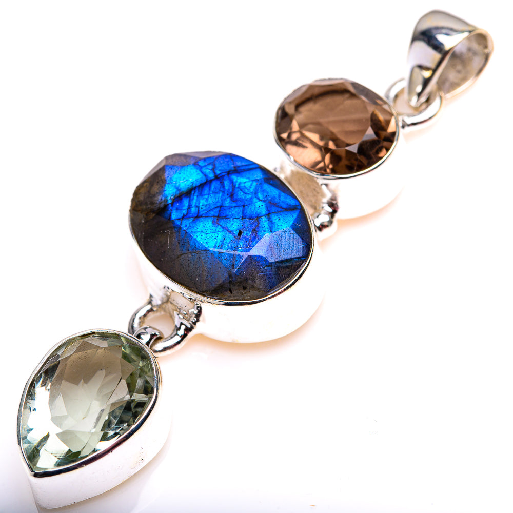 Labradorite, Green Amethyst, Smoky Quartz Pendant 2 1/8" (925 Sterling Silver) PD38595