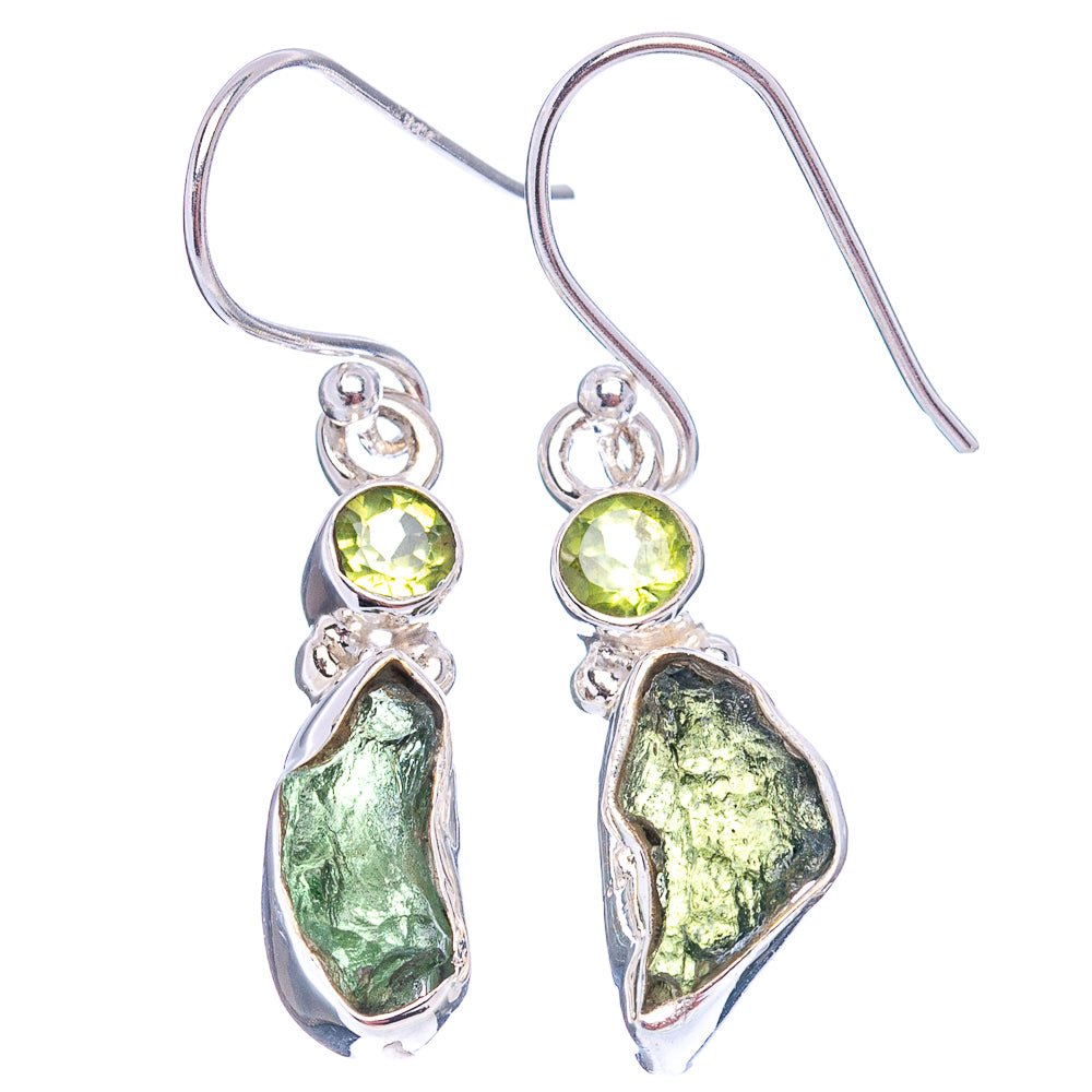 Rare Moldavite Earrings 1 3/8" (.925 Sterling Silver)