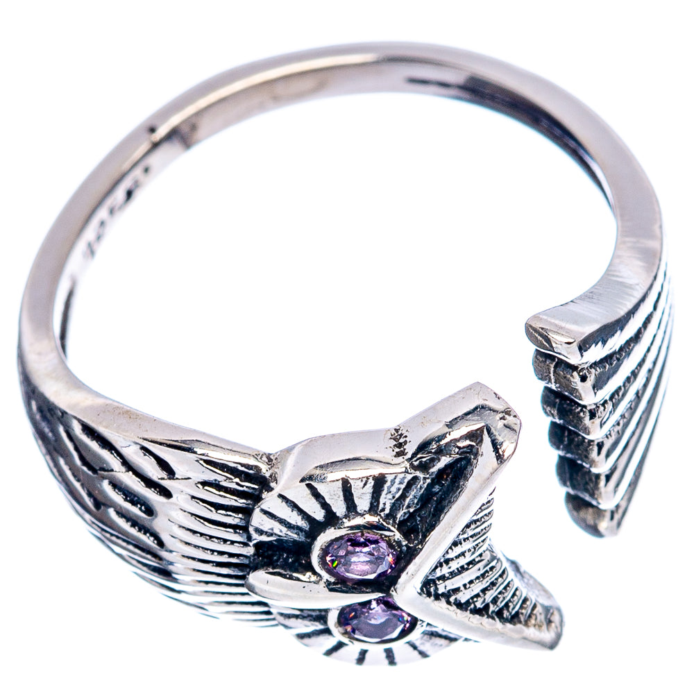 Amethyst Owl Dainty Ring Size 6 Adjustable (.925 Sterling Silver)
