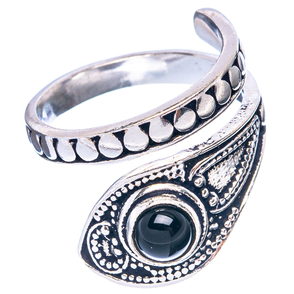 Black Onyx Dainty Ring Size 6 Adjustable (925 Sterling Silver) R5230