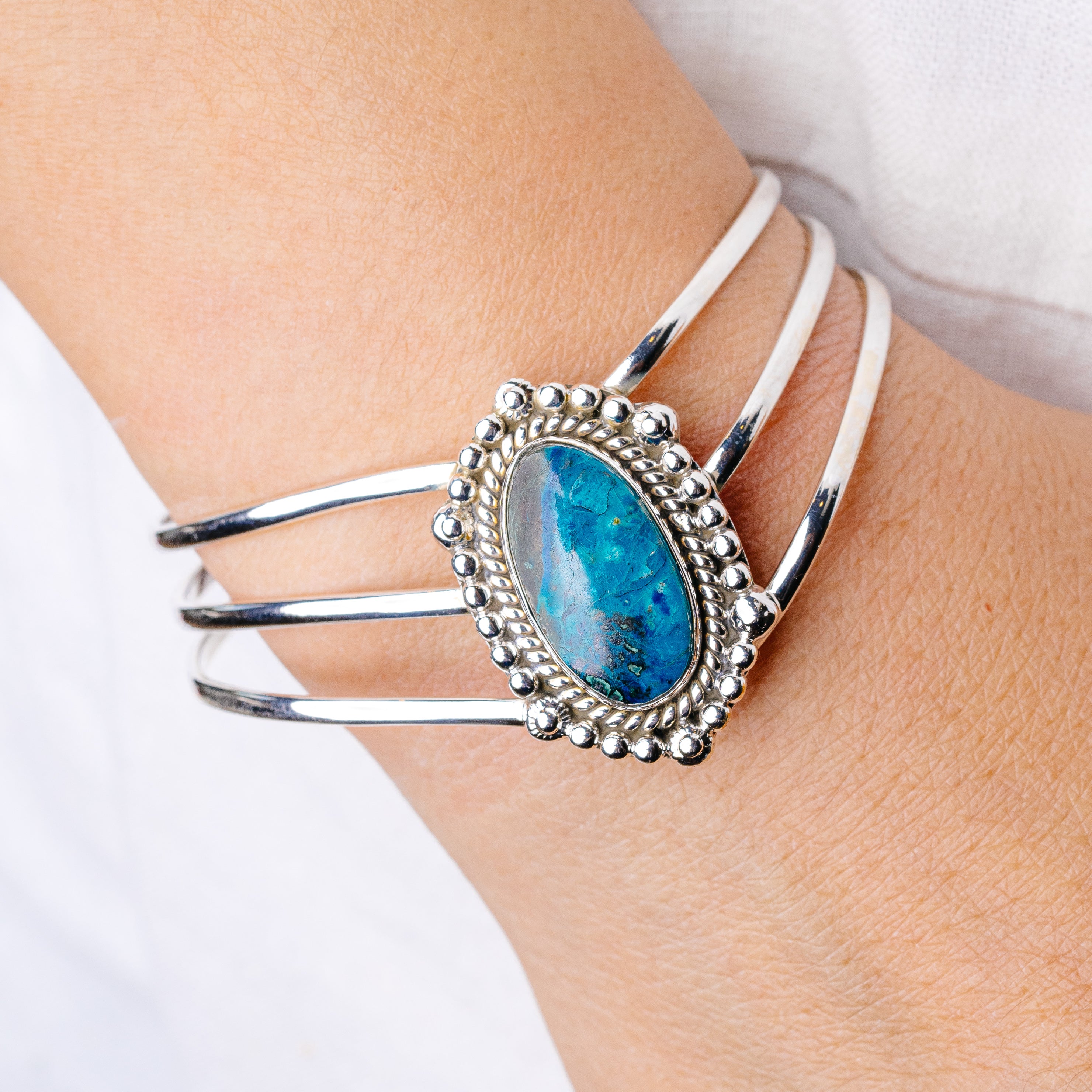 Shattuckite Cuff Bracelet Adjustable (925 Sterling Silver) B90415
