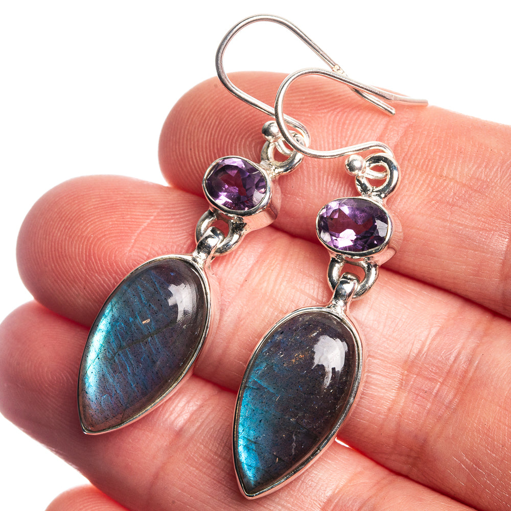 Labradorite, Amethyst 925 Sterling Silver Earrings 1 3/4"