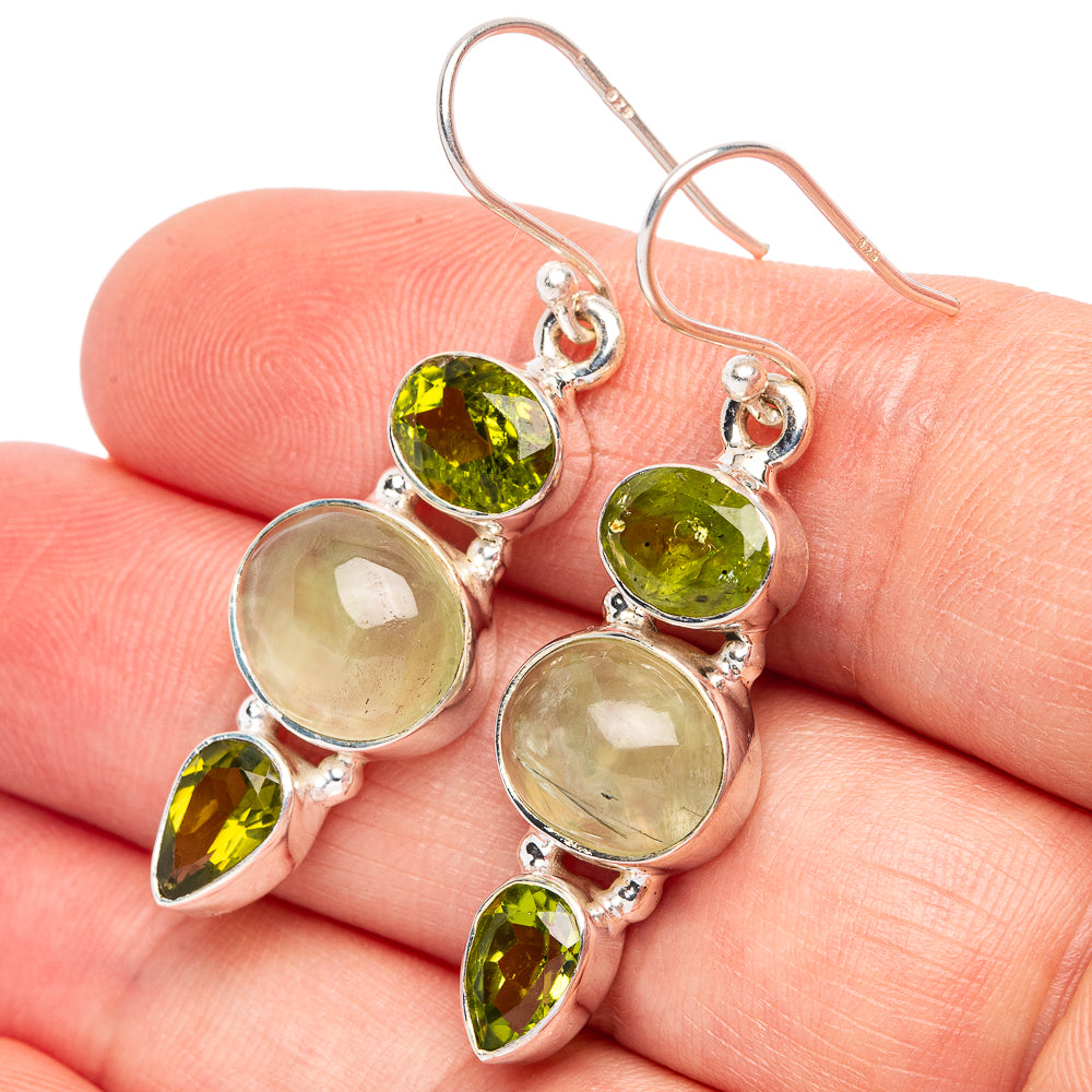 Prehnite, Peridot 925 Sterling Silver Earrings 1 5/8" (925 Sterling Silver) E2156