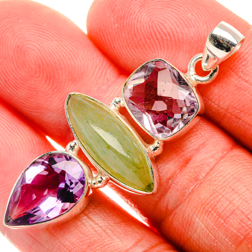 Prehnite, Amethyst Pendant 2" (925 Sterling Silver) PD38070