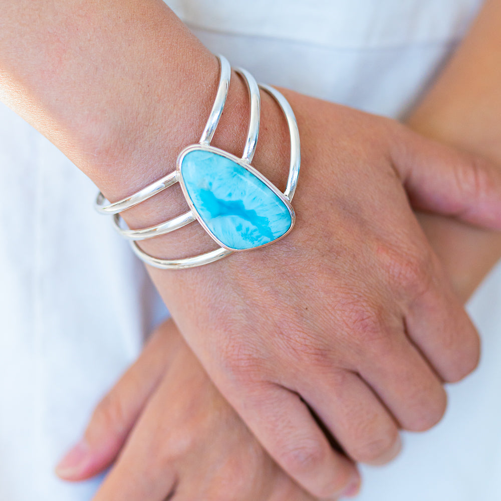 Larimar 925 Sterling Silver Cuff Bracelet Adjustable