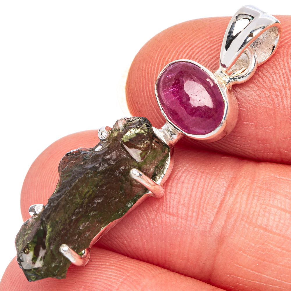 Rare Czech Moldavite, Peridot Pendant 1 5/8" (925 Sterling Silver) P39990