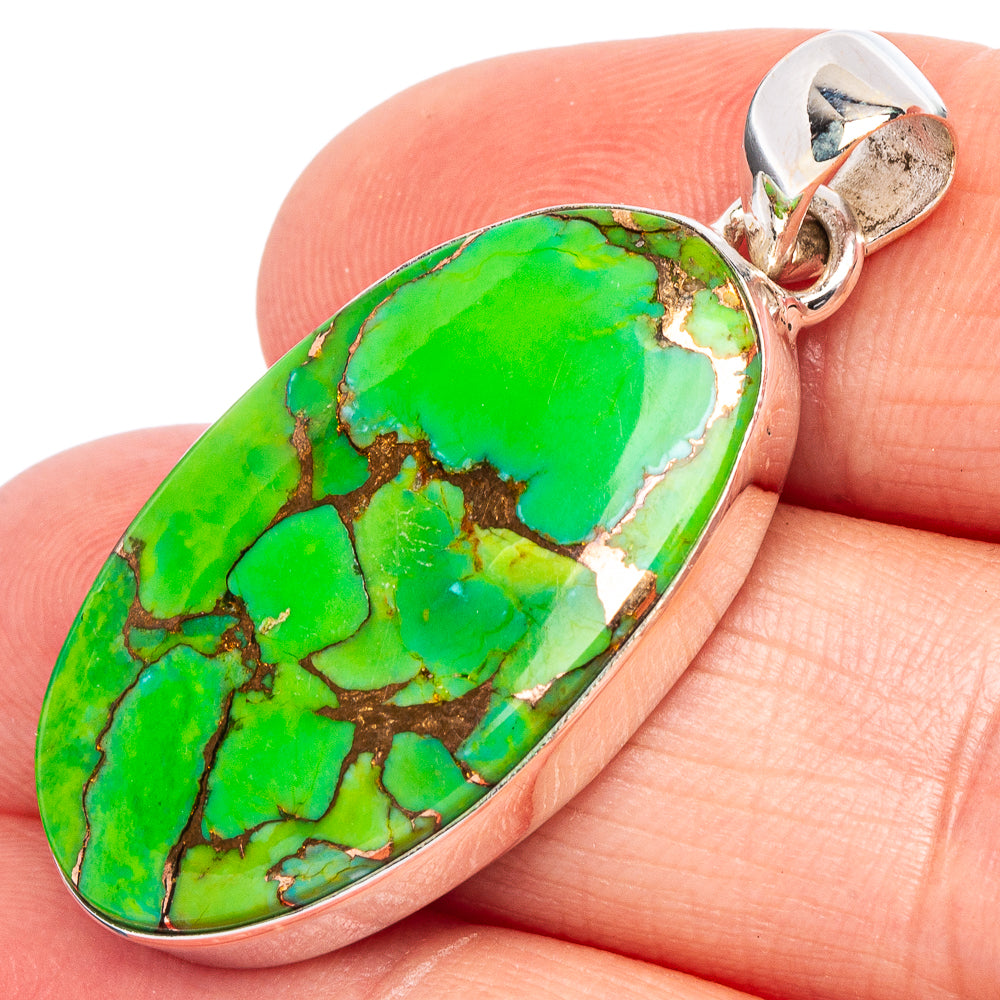 Green Copper Composite Turquoise Pendant 1 3/8" (925 Sterling Silver) P44906