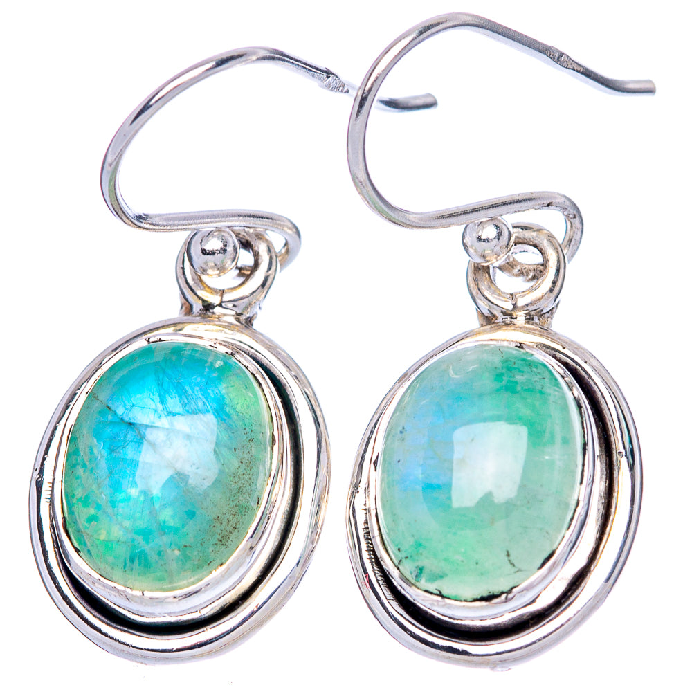 Green Moonstone Earrings 1 1/8" (925 Sterling Silver) E1359