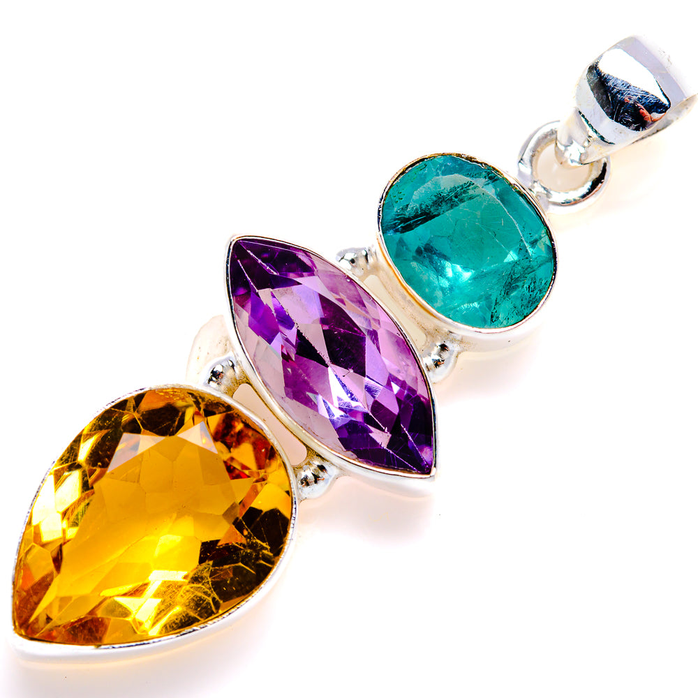Faceted Citrine, Amethyst, Apatite Pendant 1 7/8" (925 Sterling Silver) PD38162