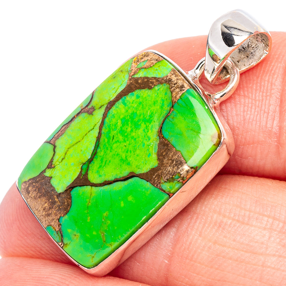 Green Copper Composite Turquoise Pendant 1 1/4" (925 Sterling Silver) P44905