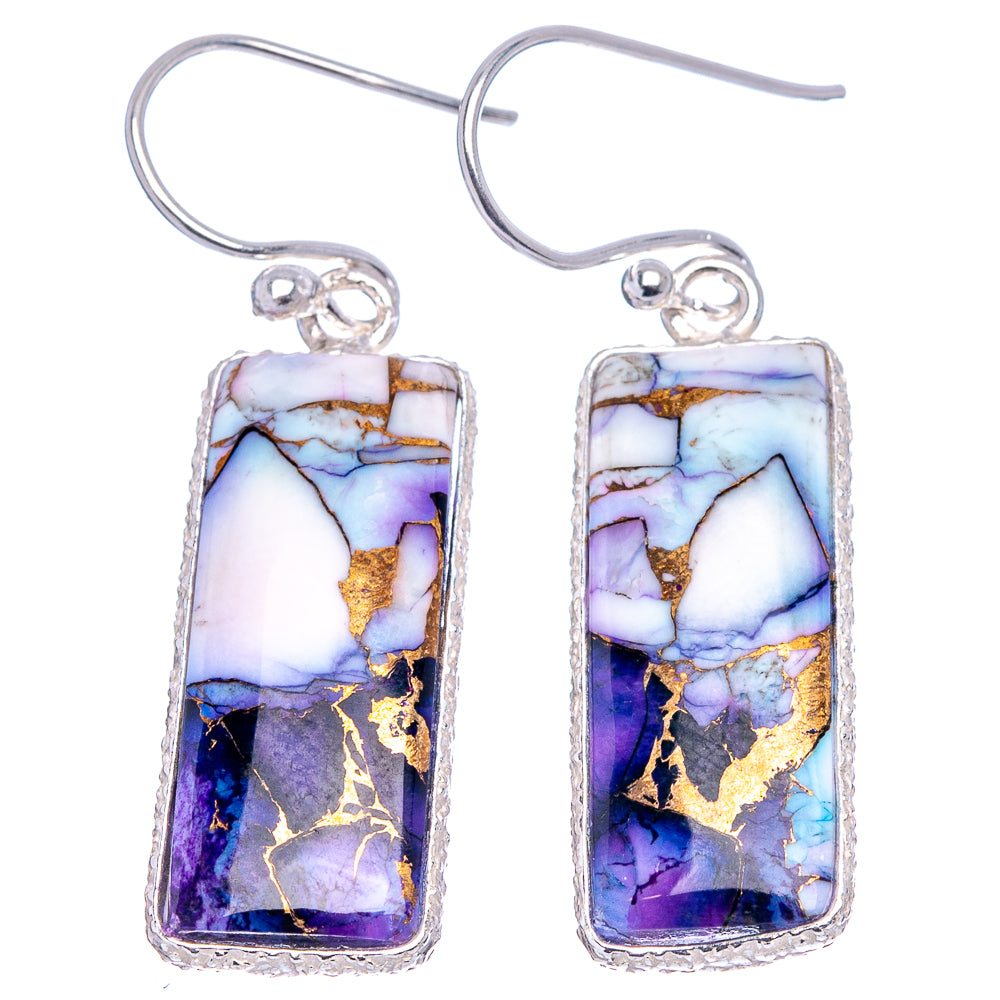 Purple Dahlia Mohave Turquoise Earrings 1 1/2" (.925 Sterling Silver)
