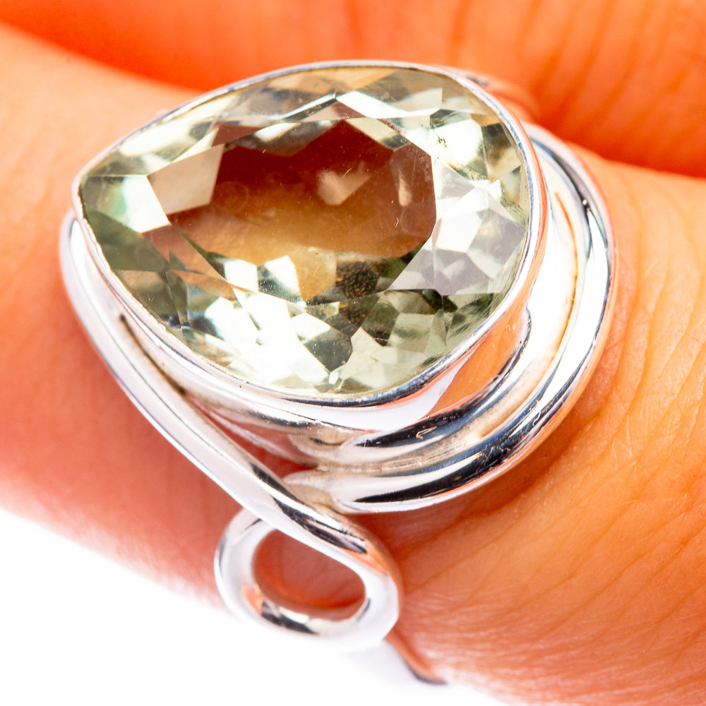 Faceted Green Amethyst Ring Size 7.5 (925 Sterling Silver) R141305
