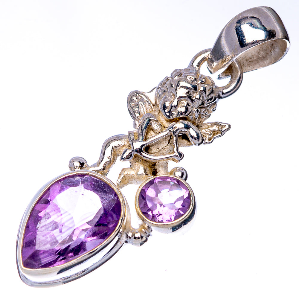 Faceted Amethyst Angel Pendant 1 3/8" (925 Sterling Silver) P41004