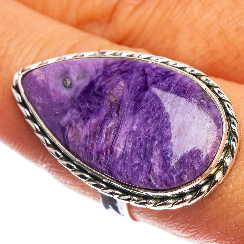Large Charoite 925 Sterling Silver Ring Size 9