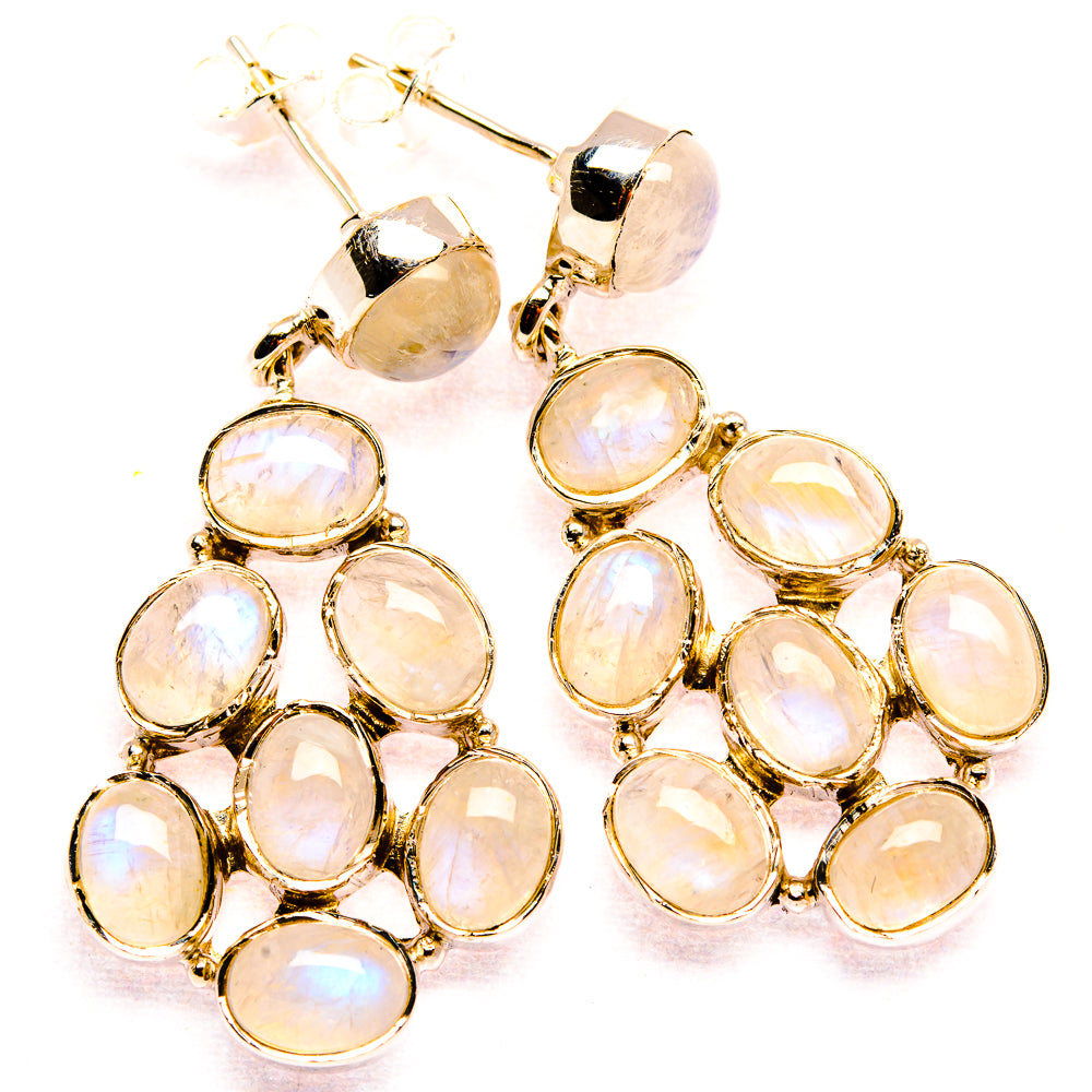 Signature Rainbow Moonstone 925 Sterling Silver Earrings 1 5/8" (925 Sterling Silver) EARR431962