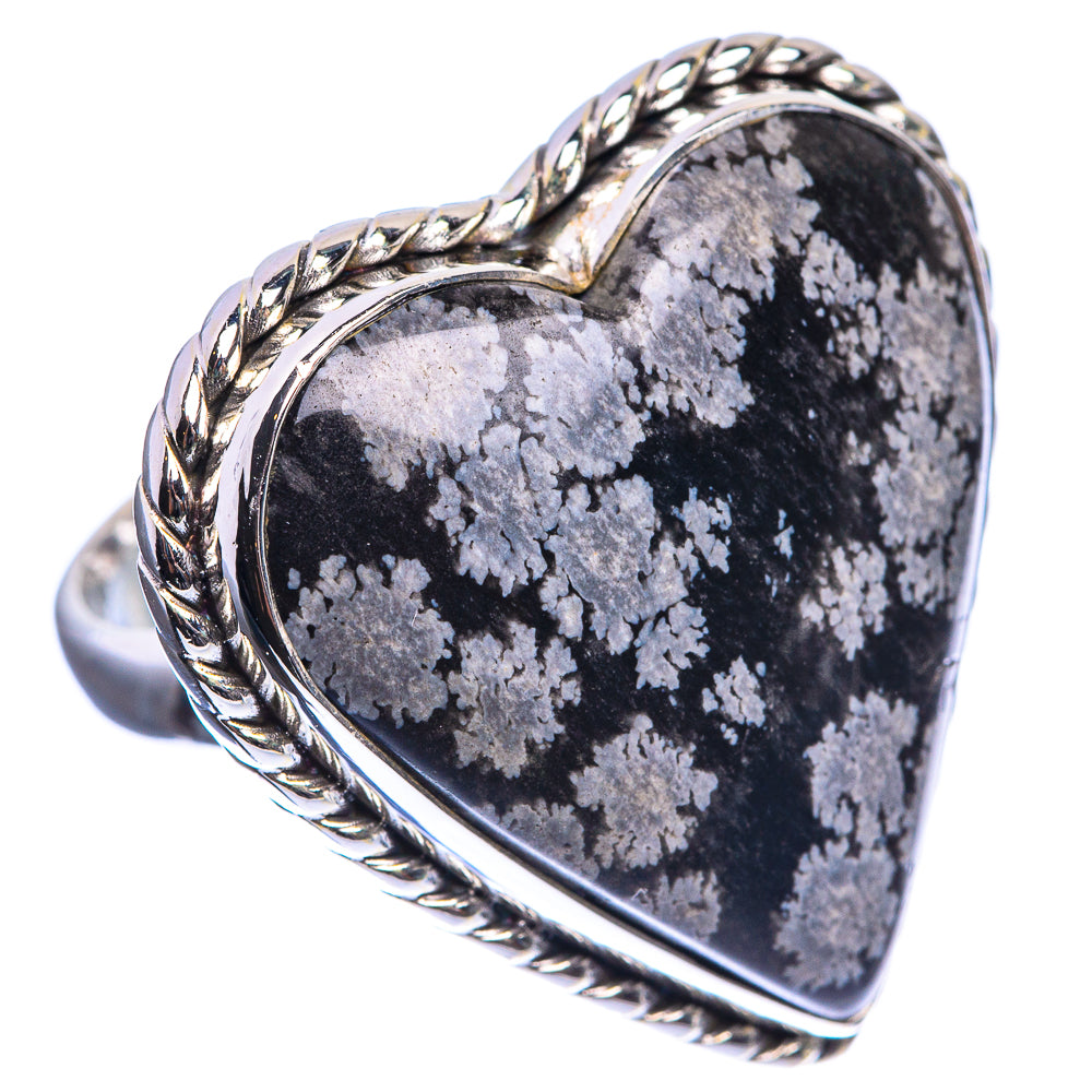 Large Snowflake Obsidian 925 Sterling Silver Ring Size 6.25
