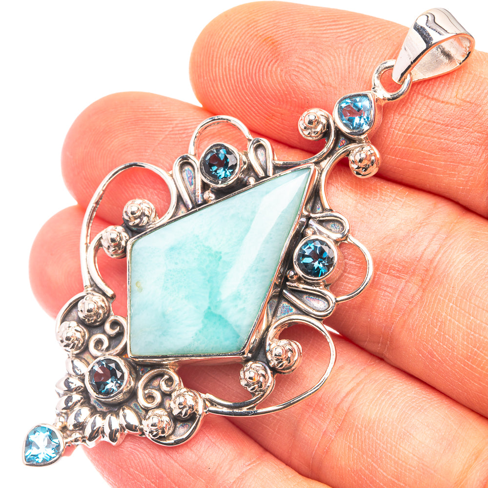 Signature Larimar, Blue Topaz Pendant 2 1/2" (925 Sterling Silver) P38720