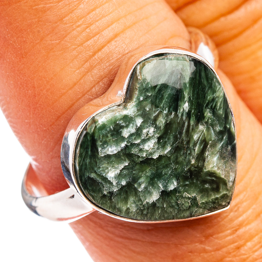 Seraphinite Heart Ring Size 9.75 (.925 Sterling Silver)