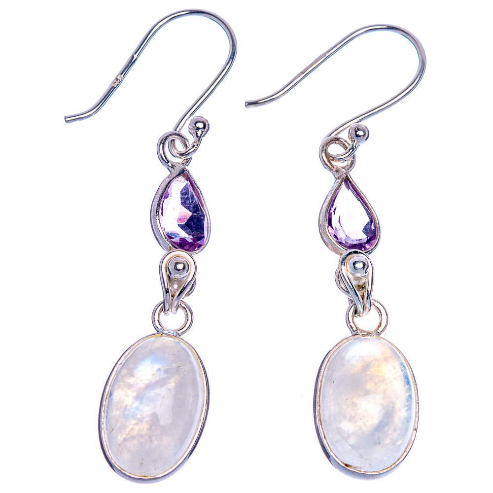 Rainbow Moonstone, Amethyst Earrings 1 3/4" (925 Sterling Silver) E1014
