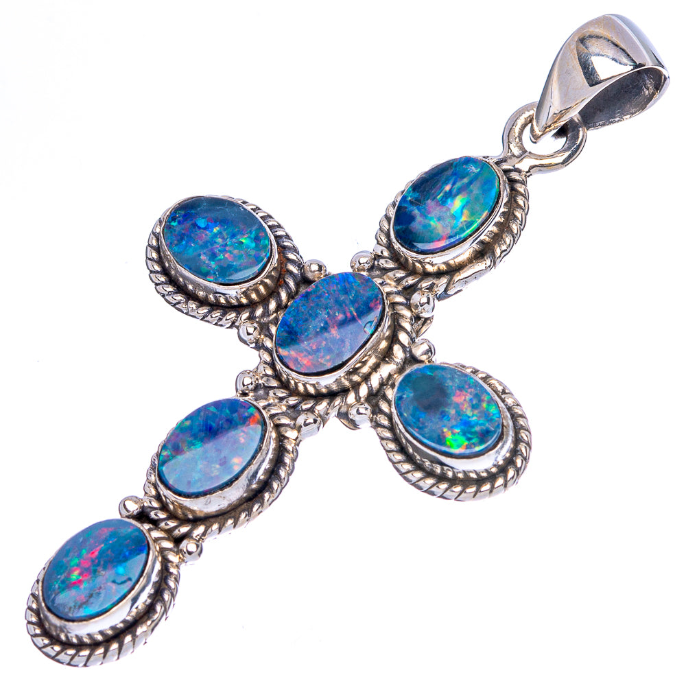 Rare Doublet Opal Cross Pendant 2" (925 Sterling Silver) P43093