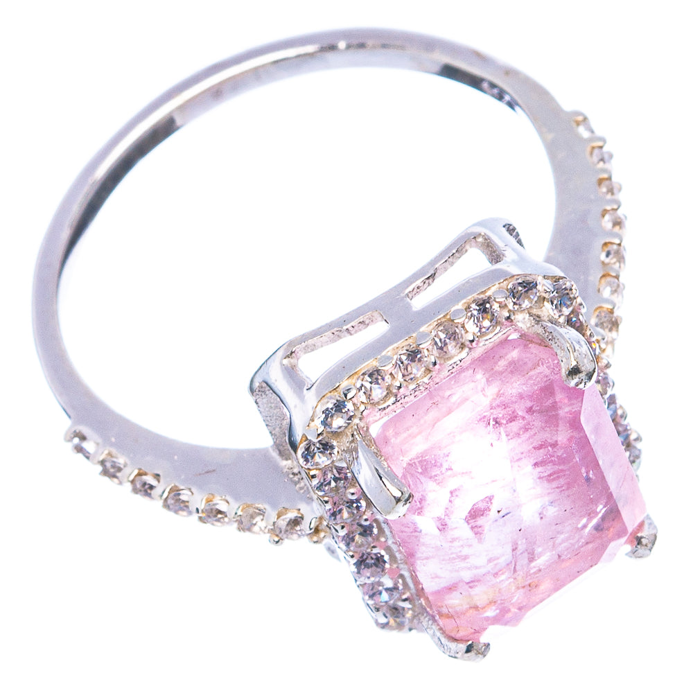 Faceted Rose Quartz, Cubic Zirconia Ring Size 8 (.925 Sterling Silver)