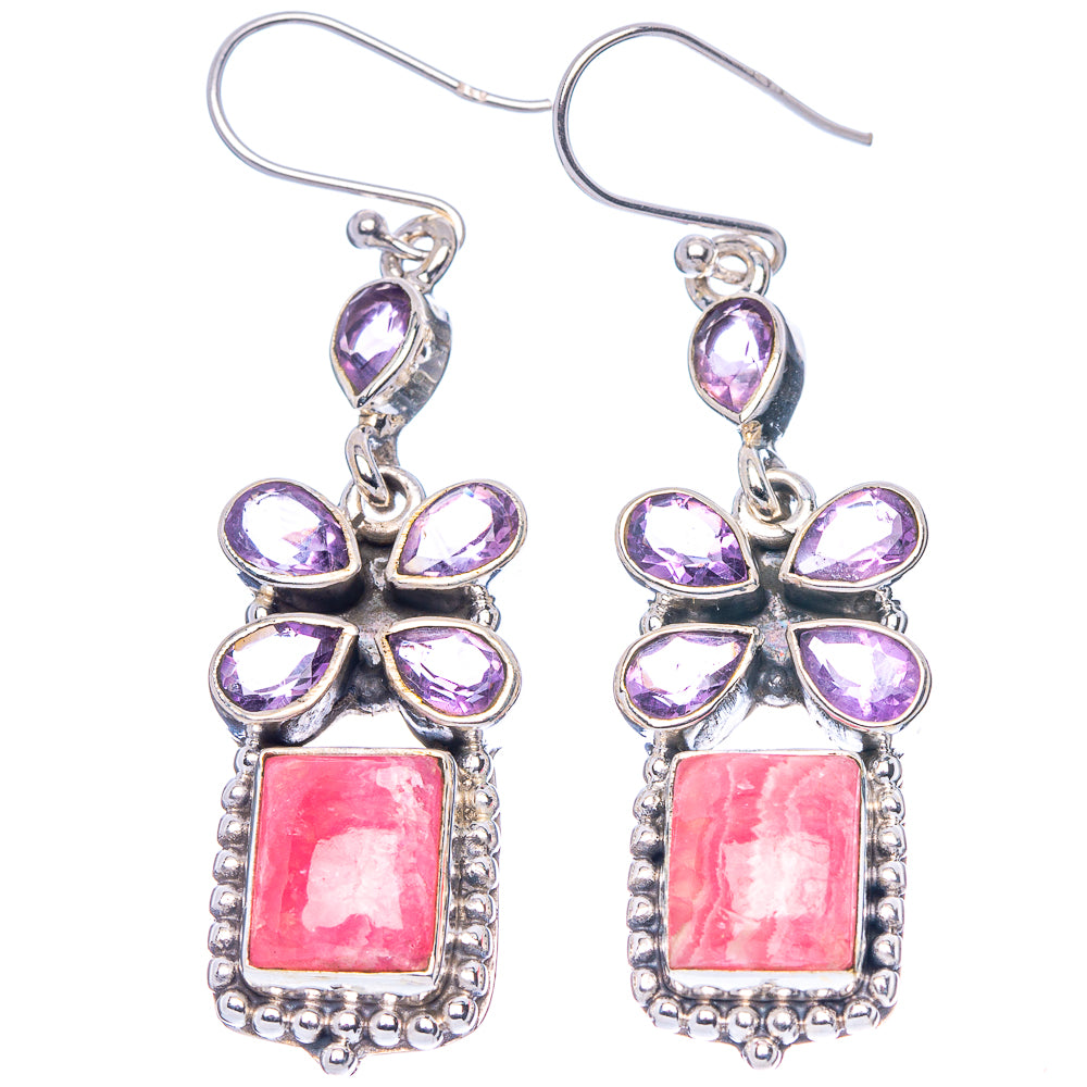 Premium Rhodochrosite, Amethyst Earrings 2 1/8" (925 Sterling Silver) E1769
